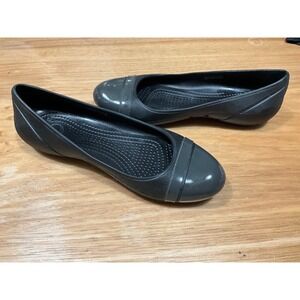 Crocs Cap Toe Flat Black Graphite Womens Size 8 Ballet Flats 12300 Slip On Shoes